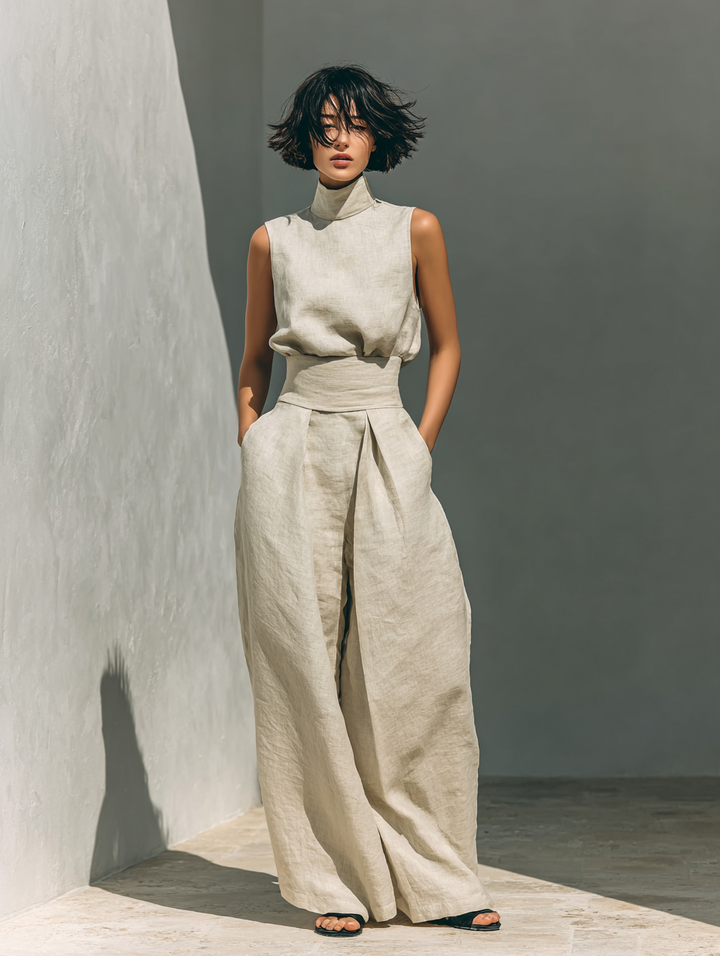 Chic Two Piece Set- Sleeveless Top & Wide-Leg Trousers