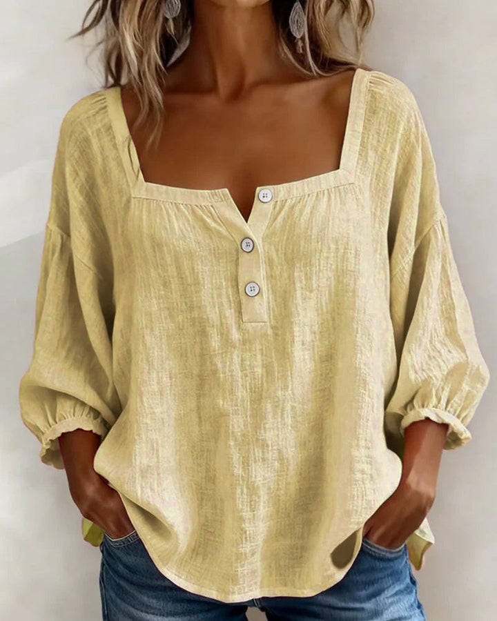 Esther-Single Square Neck Long Sleeve Blouse