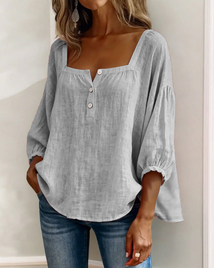 Esther-Single Square Neck Long Sleeve Blouse
