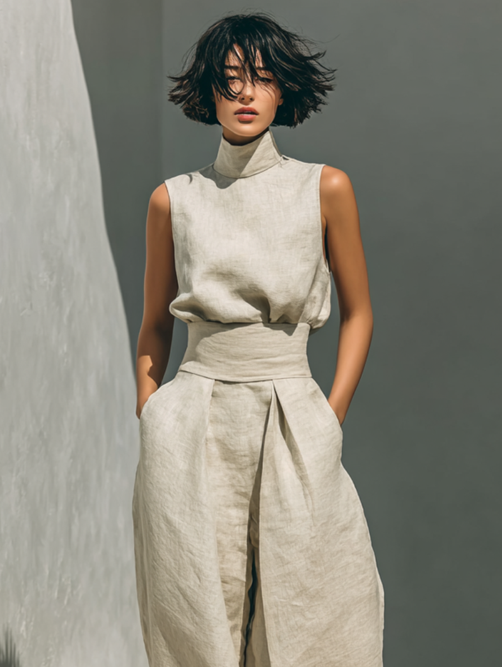 Chic Two Piece Set- Sleeveless Top & Wide-Leg Trousers