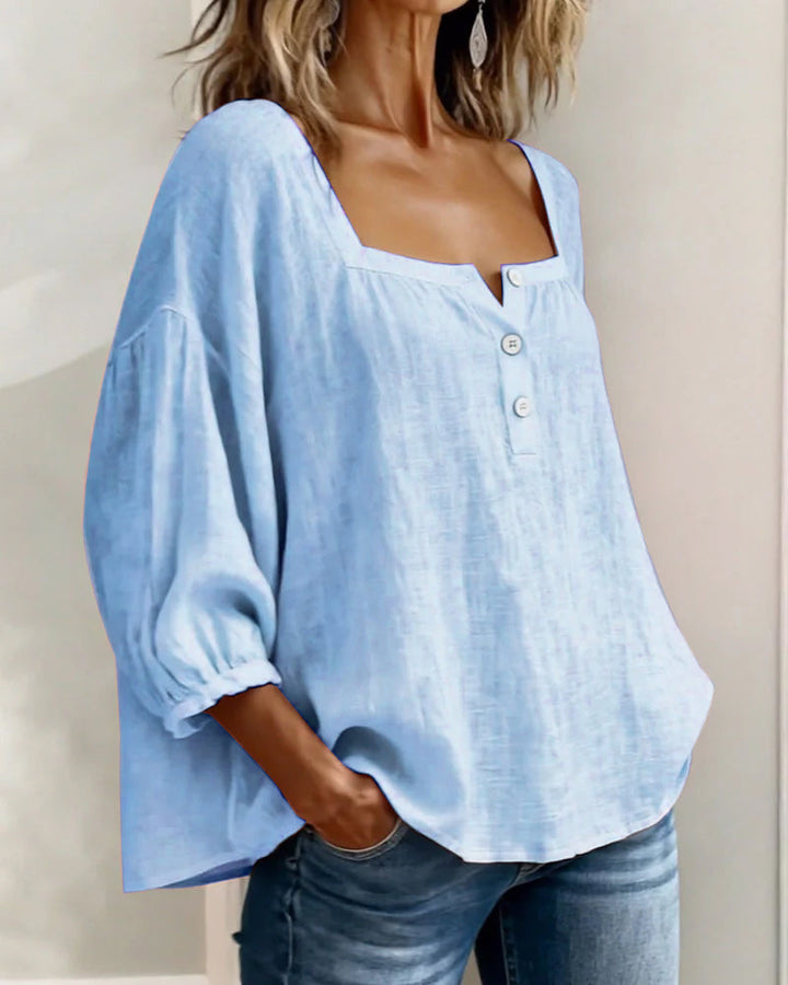 Esther-Single Square Neck Long Sleeve Blouse