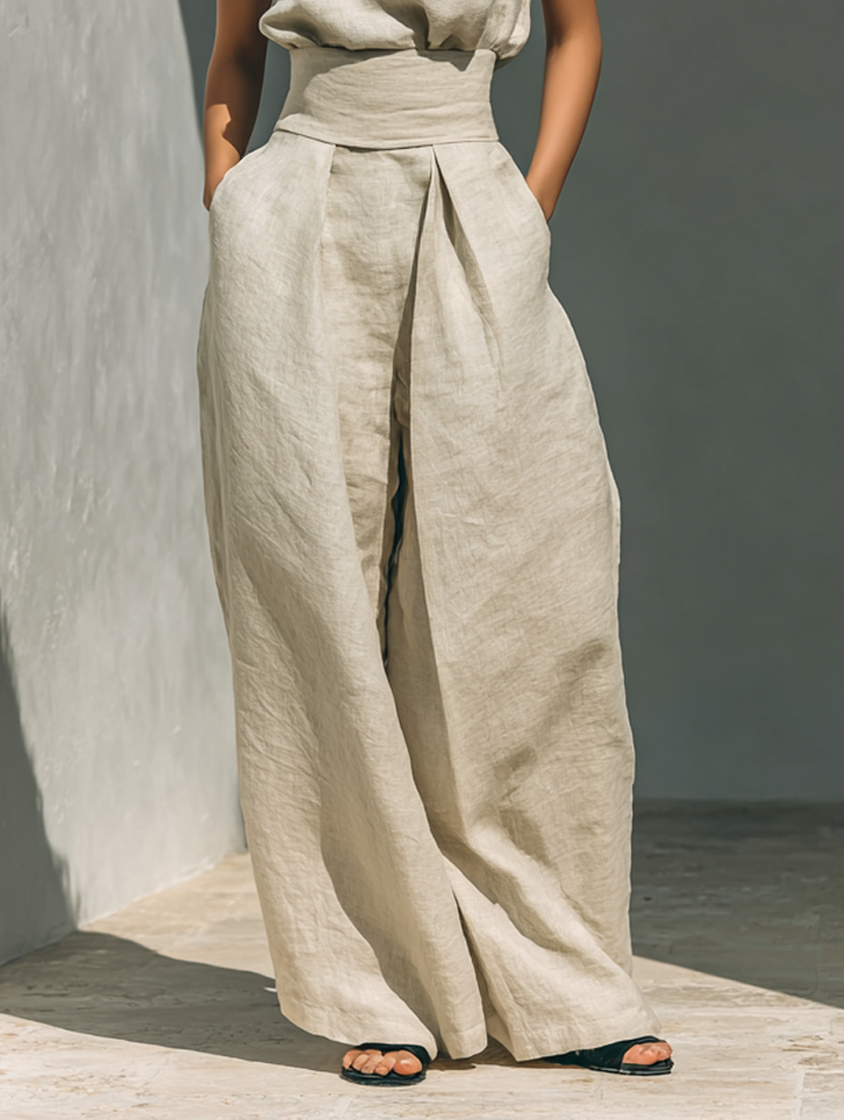 Chic Two Piece Set- Sleeveless Top & Wide-Leg Trousers