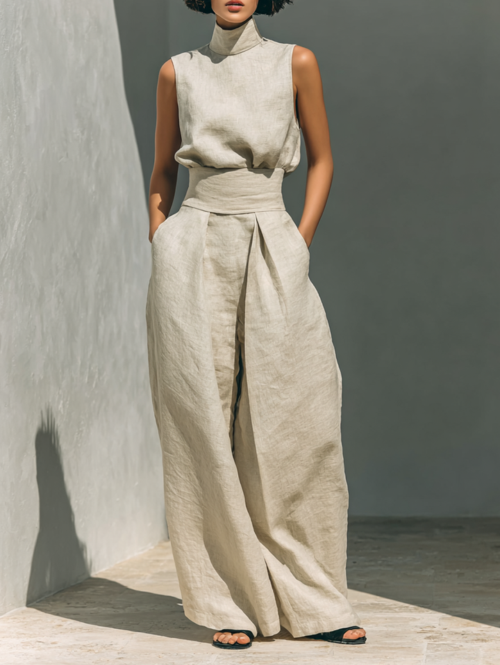 Chic Two Piece Set- Sleeveless Top & Wide-Leg Trousers