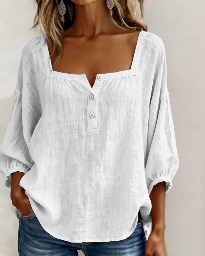 Esther-Single Square Neck Long Sleeve Blouse