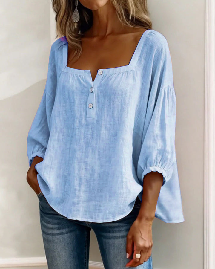 Esther-Single Square Neck Long Sleeve Blouse