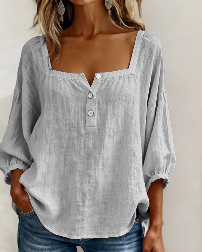 Esther-Single Square Neck Long Sleeve Blouse