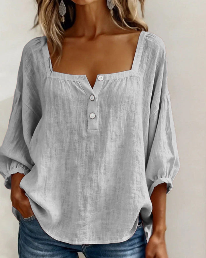 Esther-Single Square Neck Long Sleeve Blouse