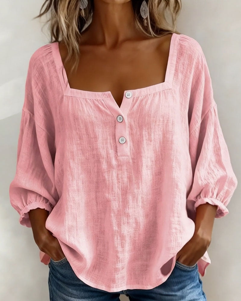 Esther-Single Square Neck Long Sleeve Blouse