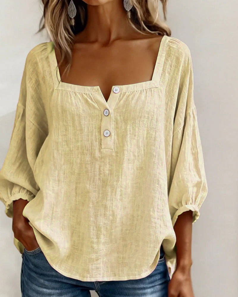 Esther-Single Square Neck Long Sleeve Blouse