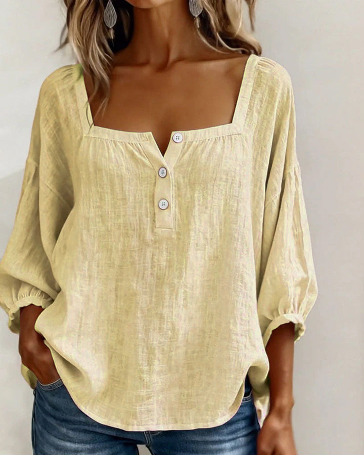 Esther-Single Square Neck Long Sleeve Blouse