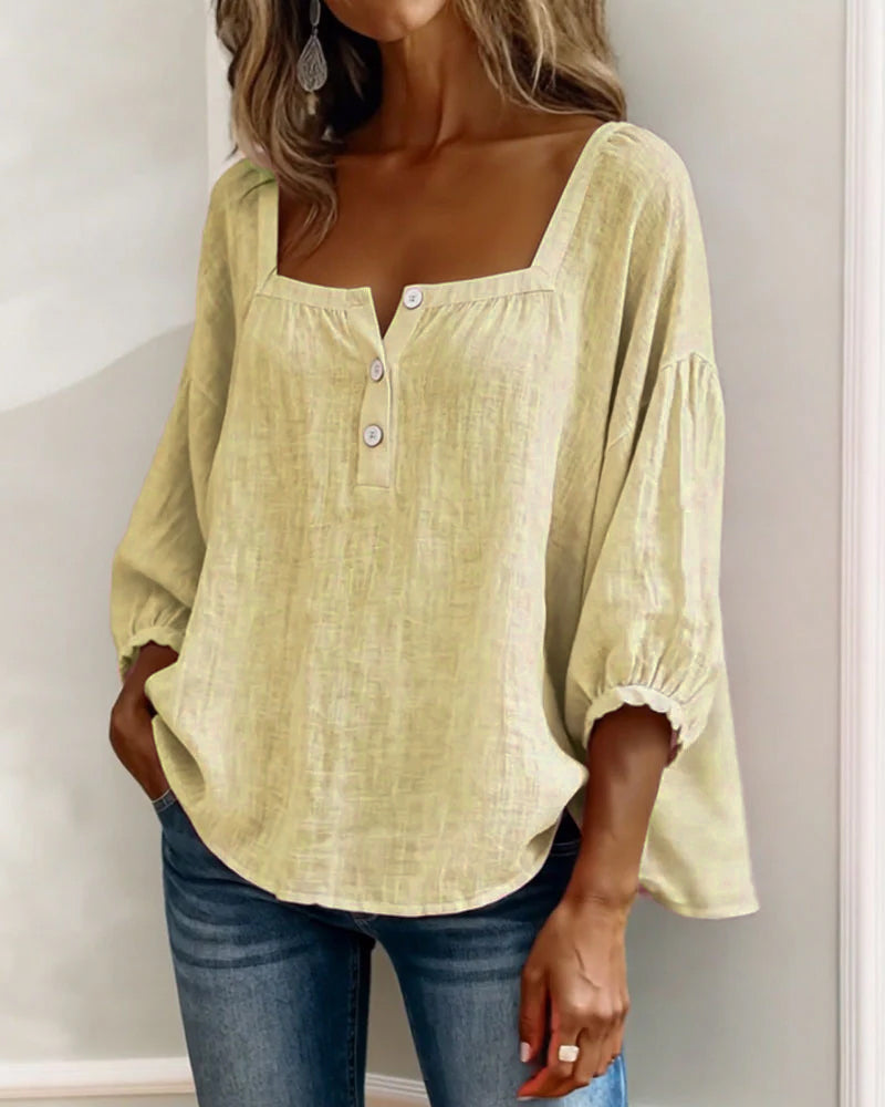 Esther-Single Square Neck Long Sleeve Blouse