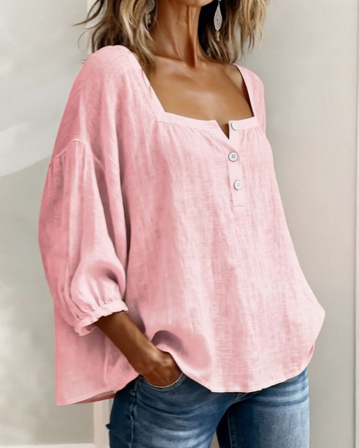 Esther-Single Square Neck Long Sleeve Blouse