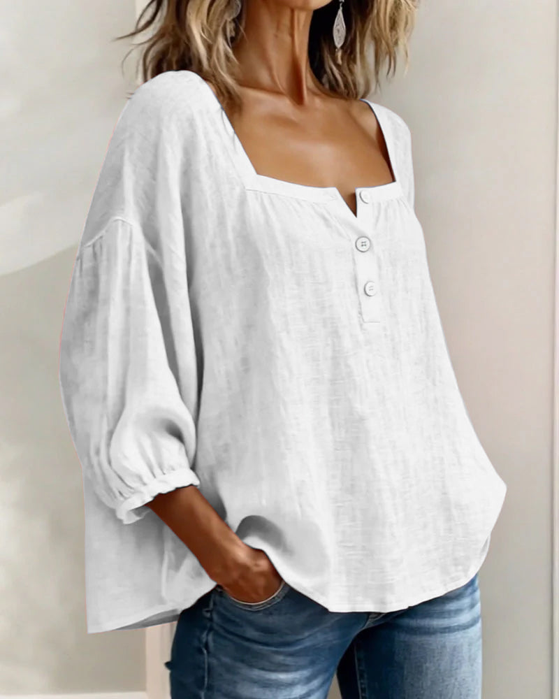 Esther-Single Square Neck Long Sleeve Blouse