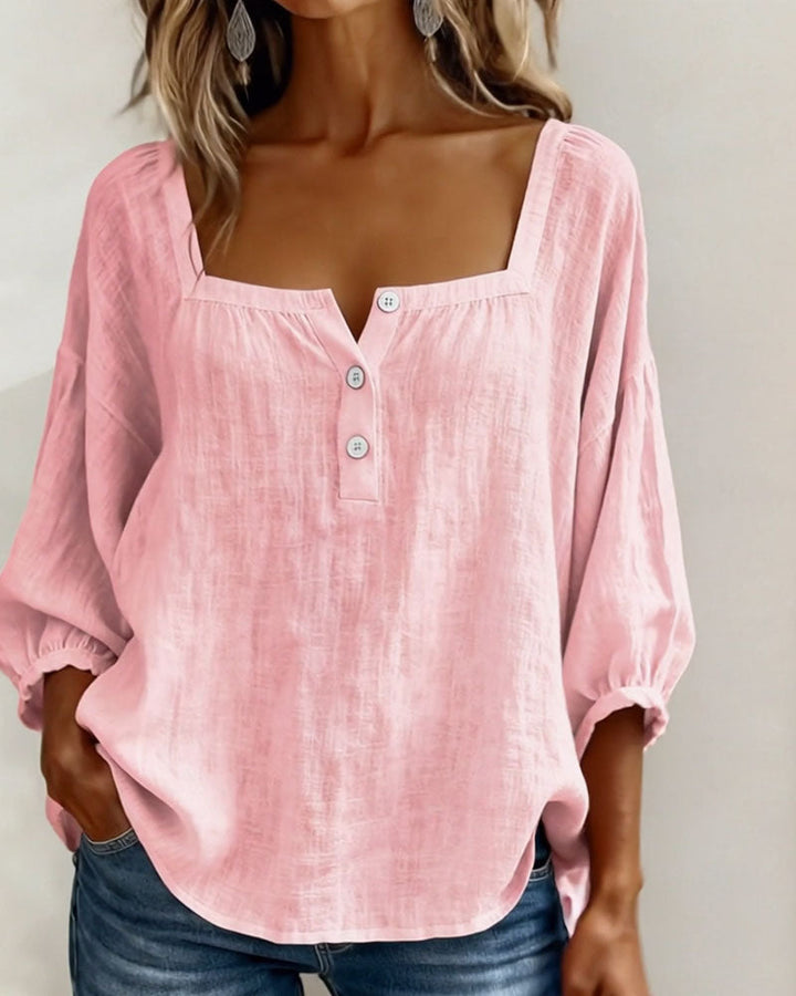 Esther-Single Square Neck Long Sleeve Blouse