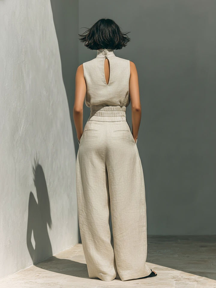 Chic Two Piece Set- Sleeveless Top & Wide-Leg Trousers