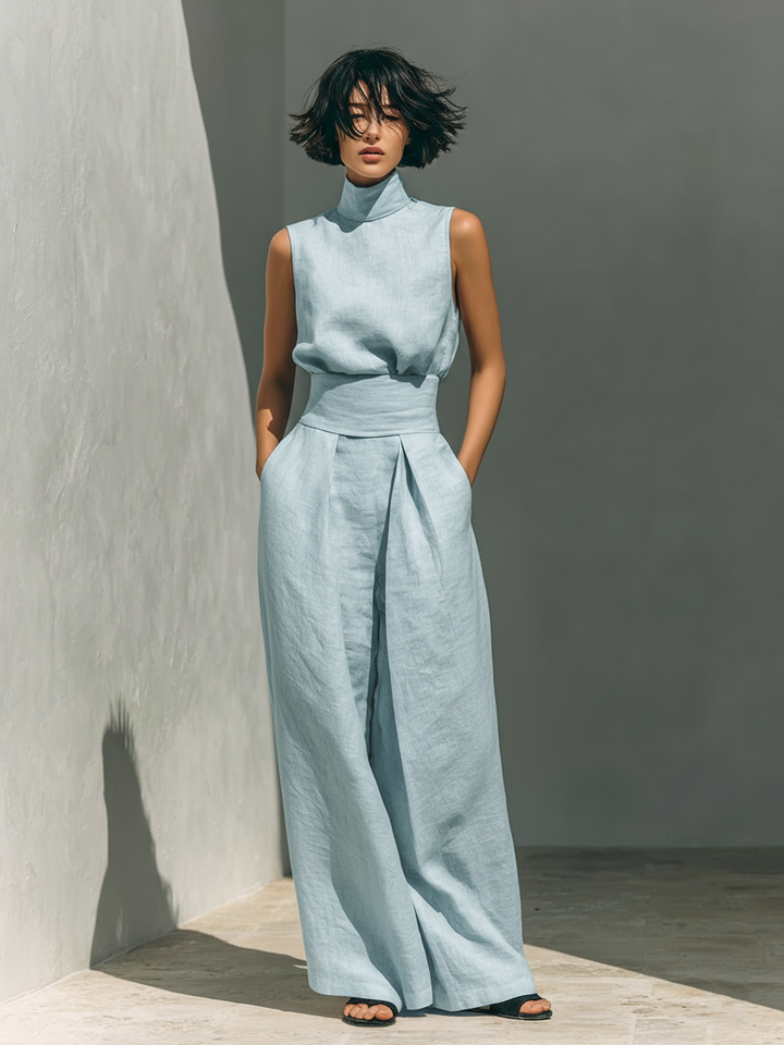 Chic Two Piece Set- Sleeveless Top & Wide-Leg Trousers