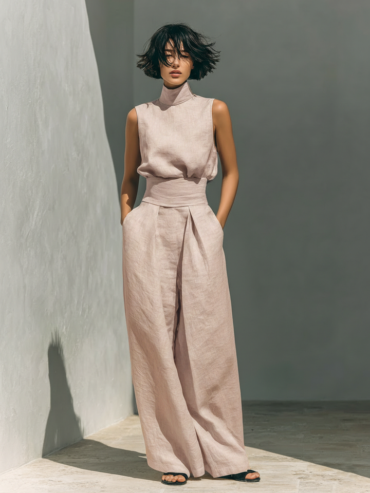 Chic Two Piece Set- Sleeveless Top & Wide-Leg Trousers