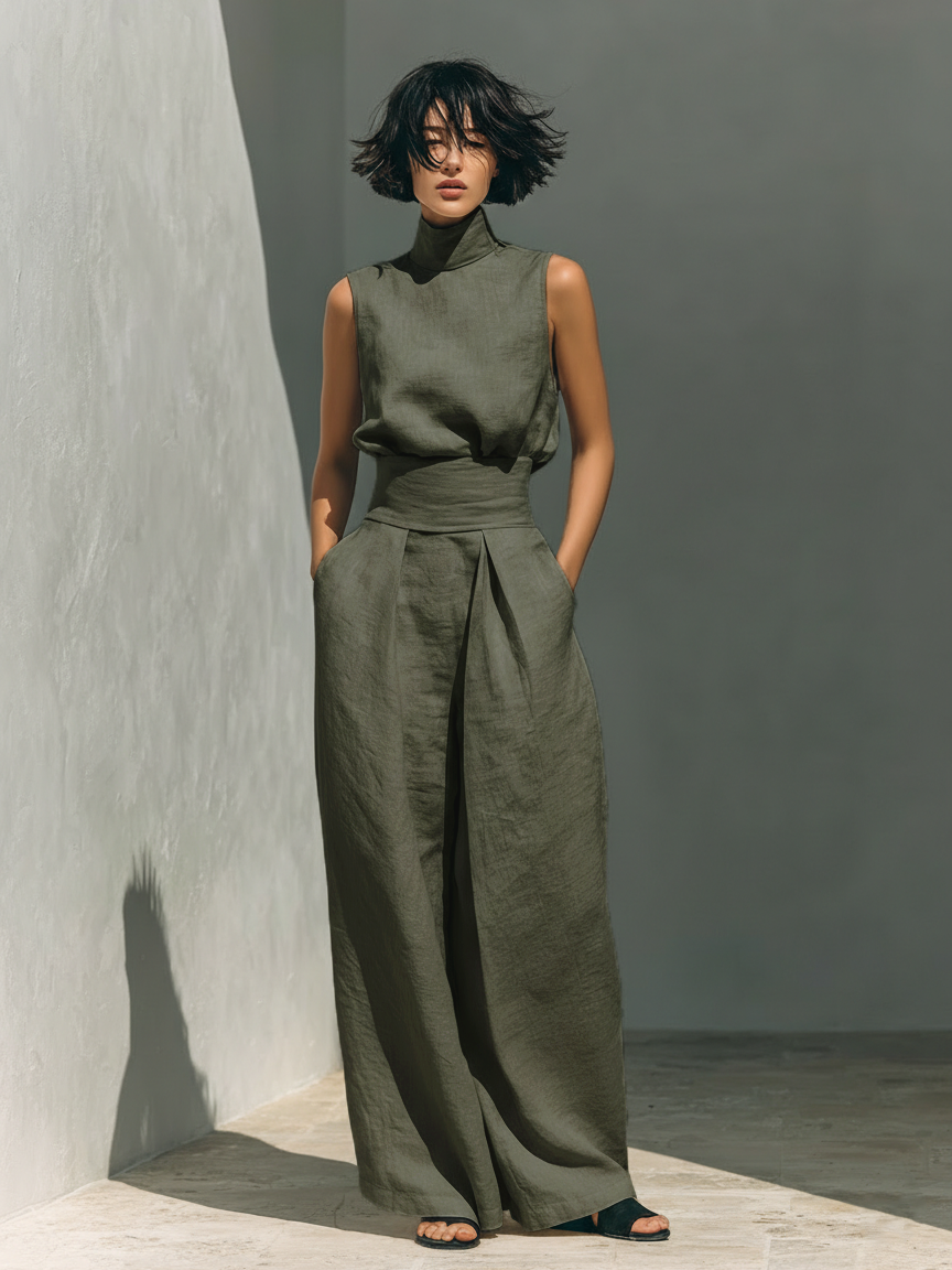 Chic Two Piece Set- Sleeveless Top & Wide-Leg Trousers