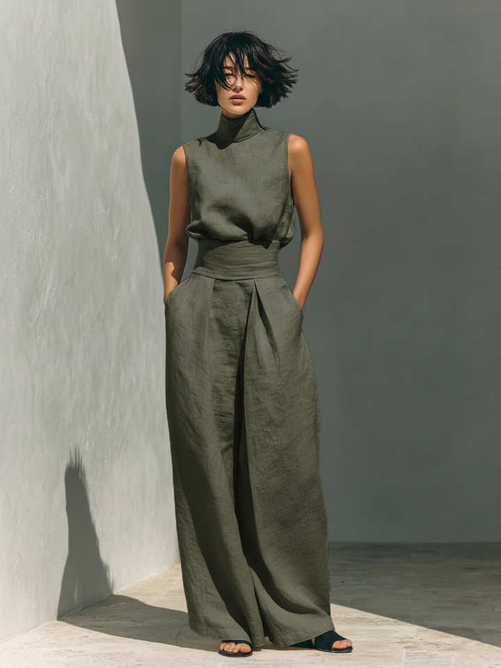 Chic Two Piece Set- Sleeveless Top & Wide-Leg Trousers