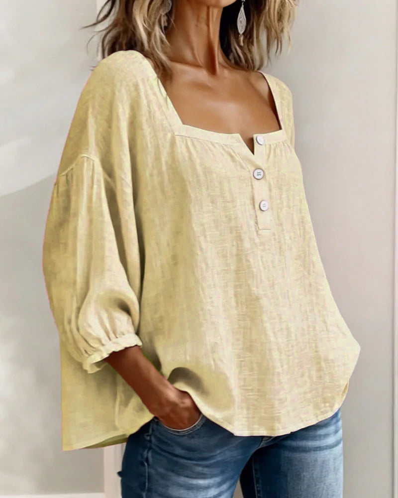 Esther-Single Square Neck Long Sleeve Blouse