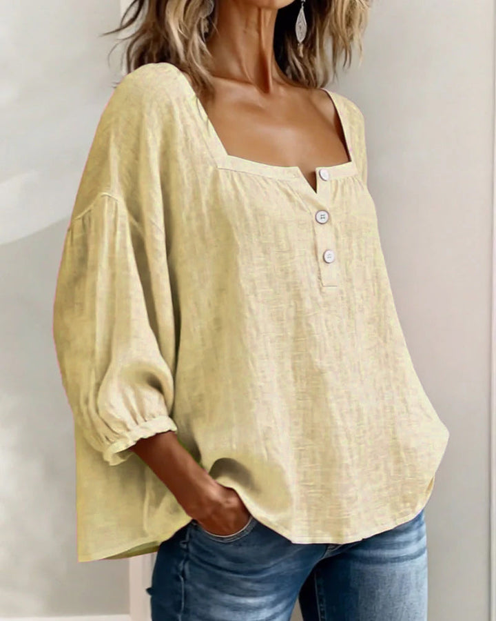 Esther-Single Square Neck Long Sleeve Blouse