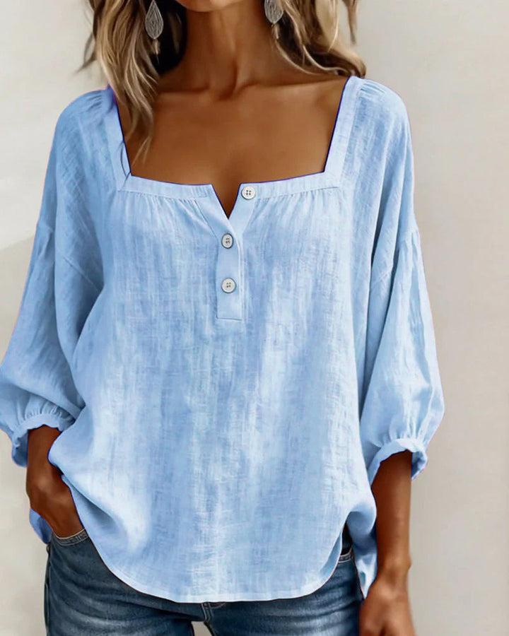Esther-Single Square Neck Long Sleeve Blouse