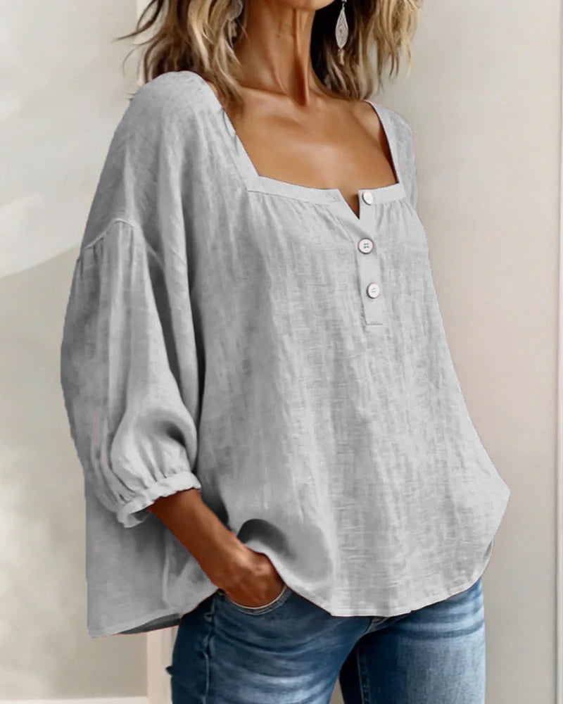 Esther-Single Square Neck Long Sleeve Blouse