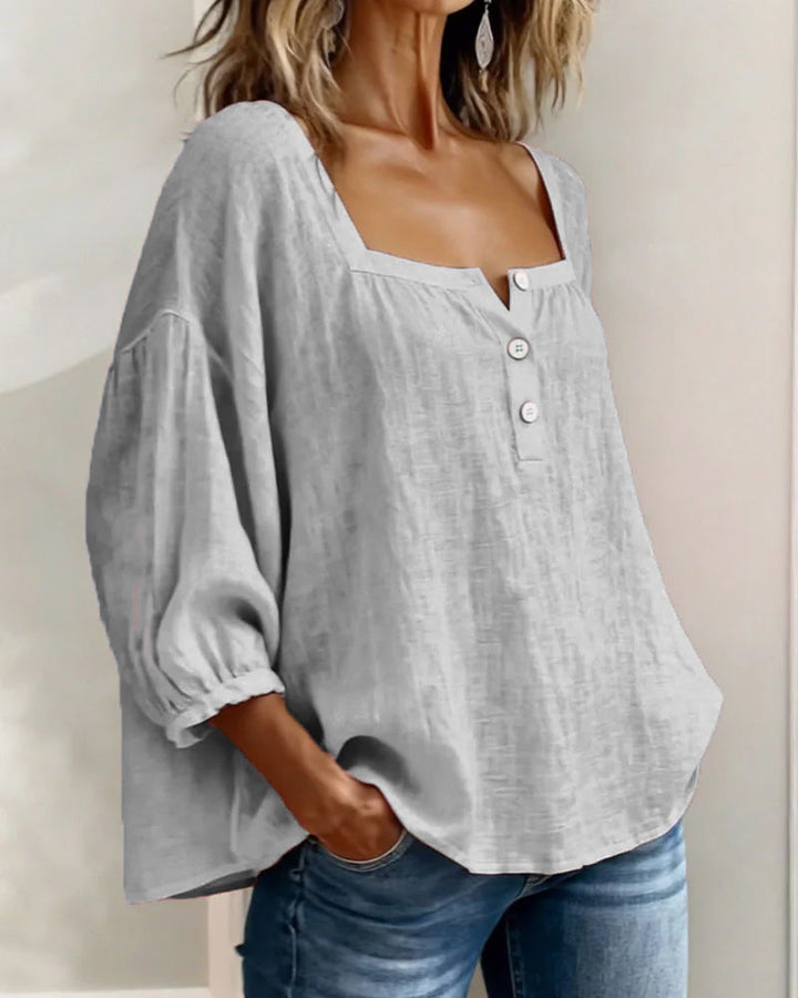 Esther-Single Square Neck Long Sleeve Blouse