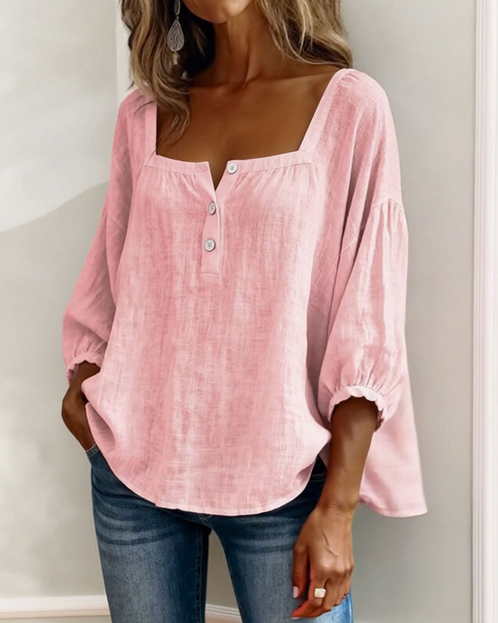Esther-Single Square Neck Long Sleeve Blouse