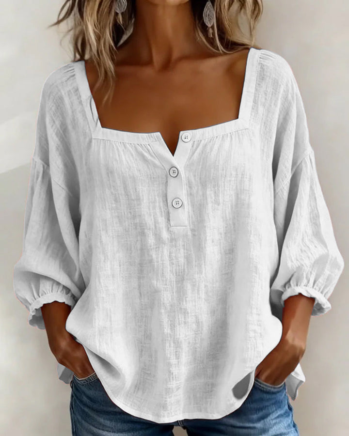 Esther-Single Square Neck Long Sleeve Blouse