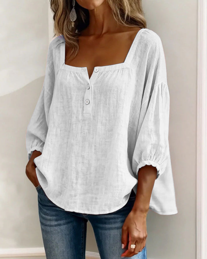 Esther-Single Square Neck Long Sleeve Blouse